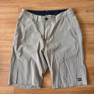 Billabong Submersible Mid Rise Flat Front Hybrid Shorts Tan Heathered Size 30